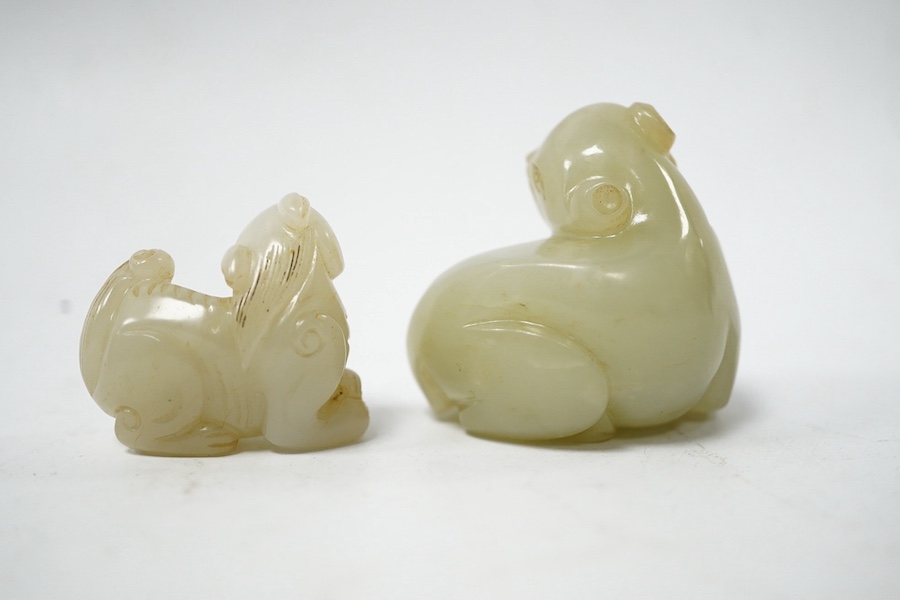 Two Chinese jade animal carvings, largest 5cm high. Condition - good